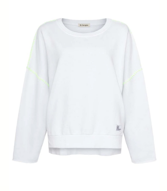 Sweatshirt LIV BERGEN blanc-broderie jaune fluo